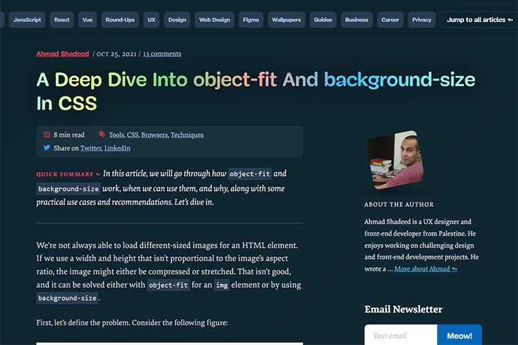 Example from A Deep Dive Into object-fit And background-size In CSS