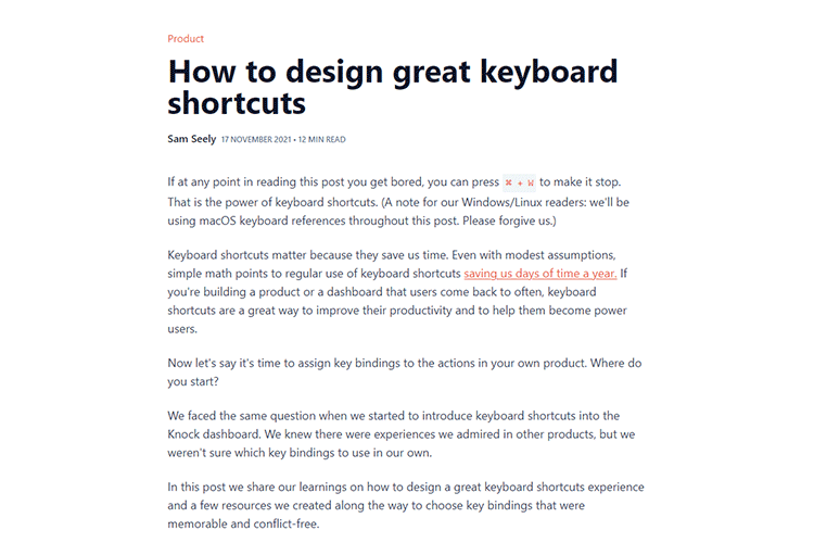 Example from How to design great keyboard shortcuts