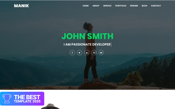 Manik Personal Portfolio Landing Page Template - digital products award