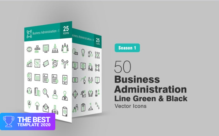50 Business Administration Line Green & Black Iconset Template.