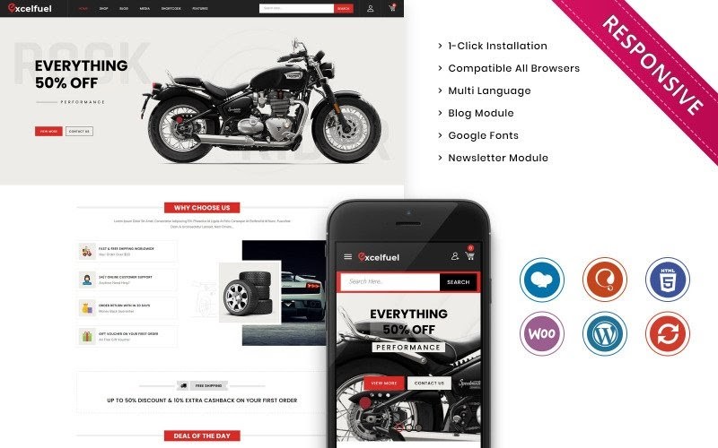 Excelfuel - The Automobile Store Responsive WooCommerce Theme.