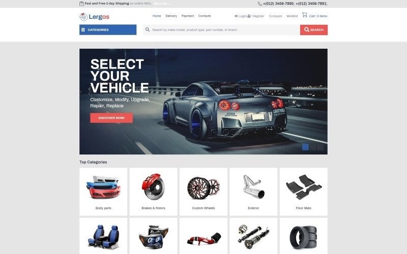 Lergos - Car Spare Parts ECommerce Classic Elementor WooCommerce Theme.