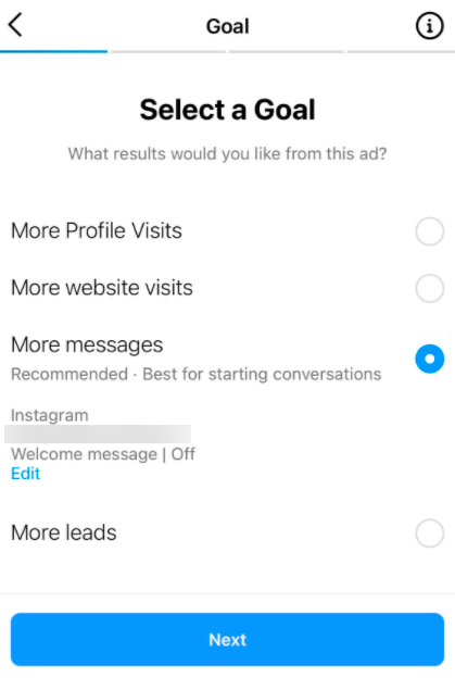 create an ad select a goal