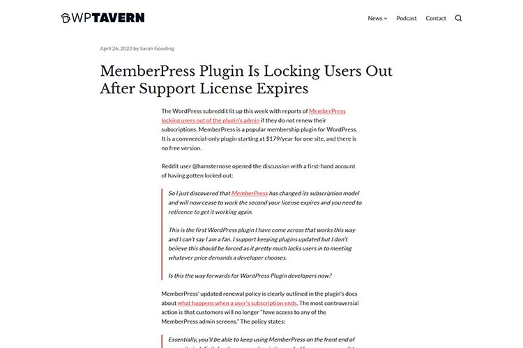 Example from MemberPress Plugin Is Locking Users Out After Support License Expires