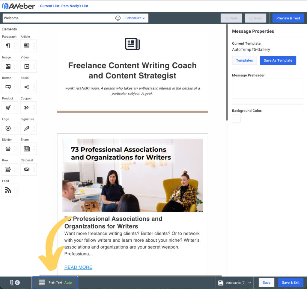 Here's where to click to edit the text-only version of your emails in your AWeber account.