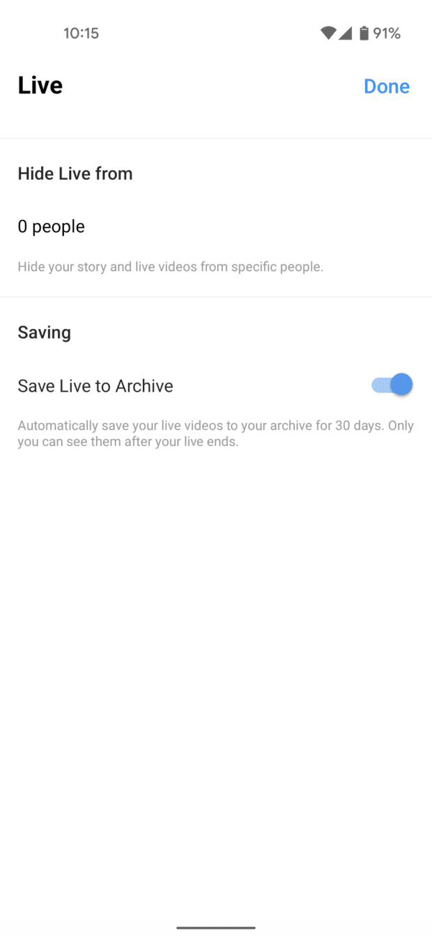 hide live from certain accounts
