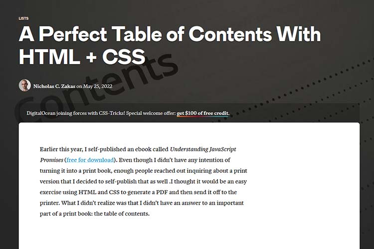 Example from A Perfect Table of Contents With HTML + CSS