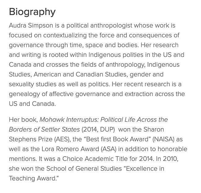 Audra Simpson Professional Bio