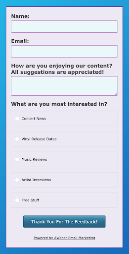 An example of a sign up box that uses custom fields and tags to collect information about new subscribers.