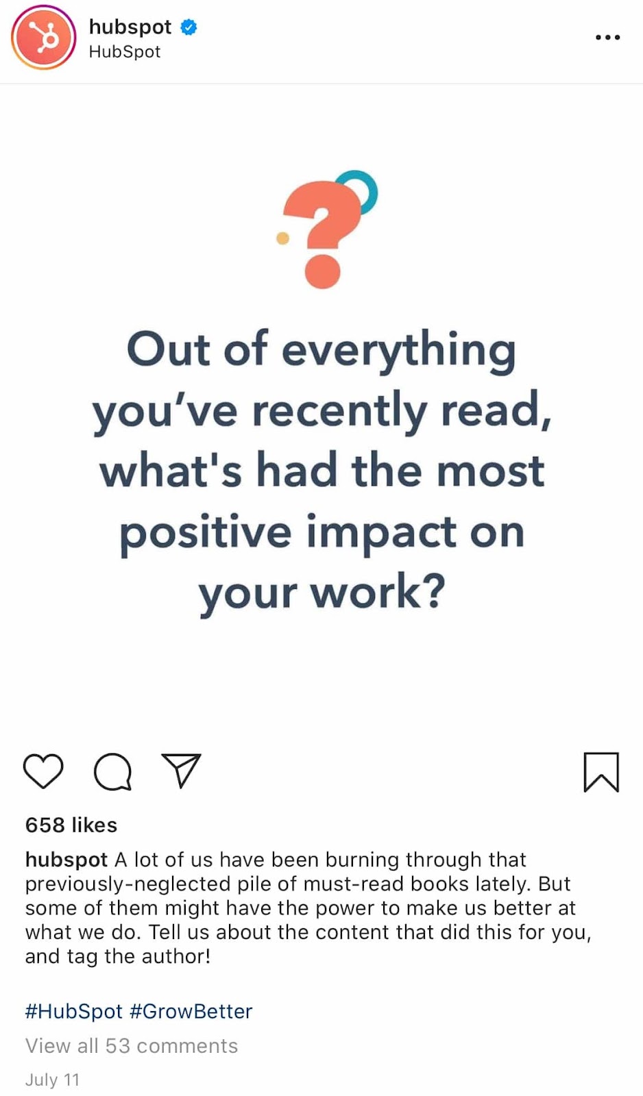 example of an instagram call to action cta on hubspot instagram account to increase engagement and gain instagram followers