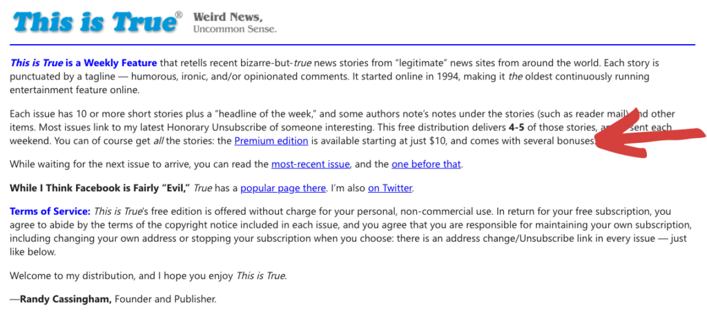 Subscription model upgrade in the TRUE newsletter