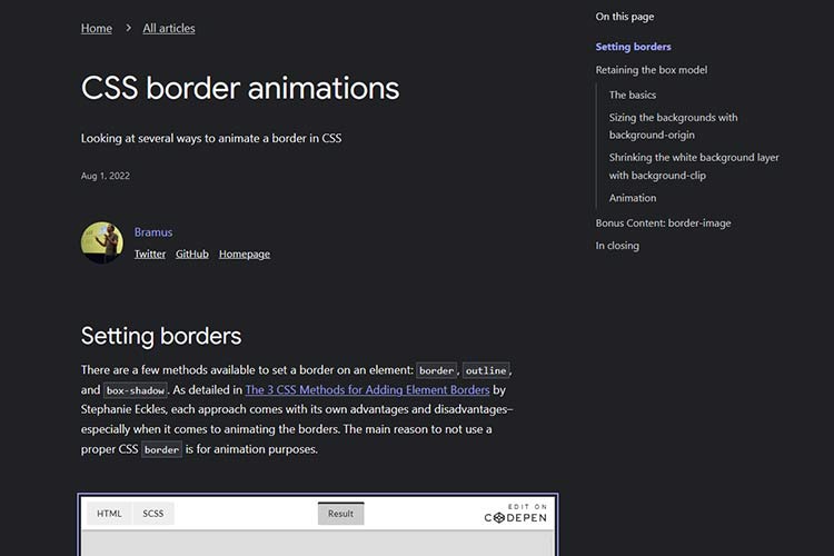 Example from CSS border animations