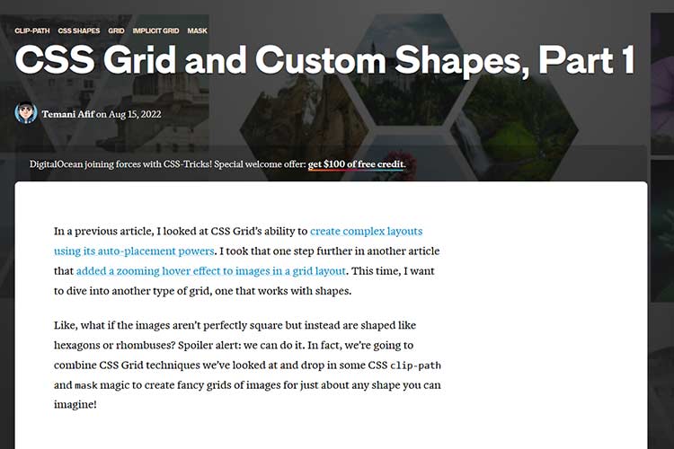 Example from CSS Grid and Custom Shapes, Part 1