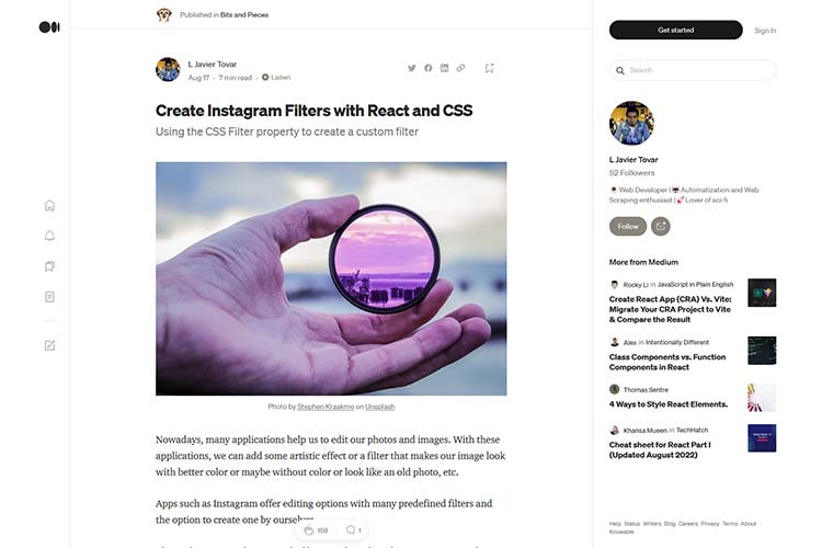 Example from Create Instagram Filters with React and CSS