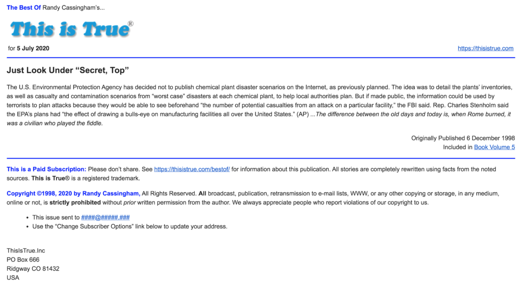 Example of Randy Cassingham's newsletter
