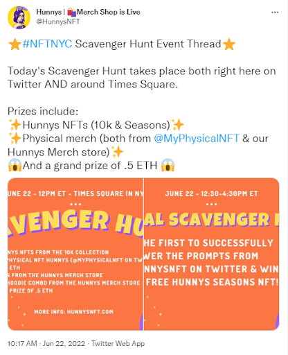 A tweet explaining how the scavenger hunt would work.