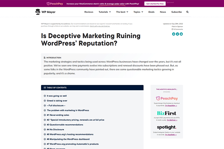 Example from Is Deceptive Marketing Ruining WordPress' Reputation?
