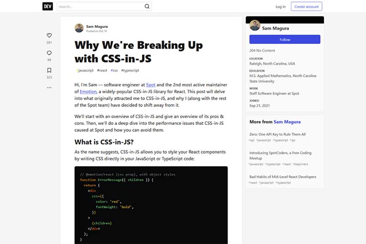 Example from Why We're Breaking Up with CSS-in-JS