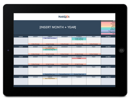 HubSpot's social media calendar template pictured in an ipad