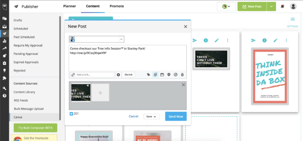 canva social media design app shown in hootsuite dashboard