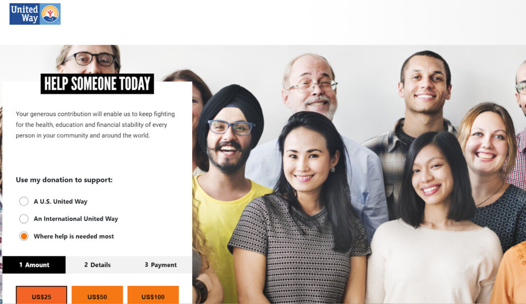 United Way donation landing page