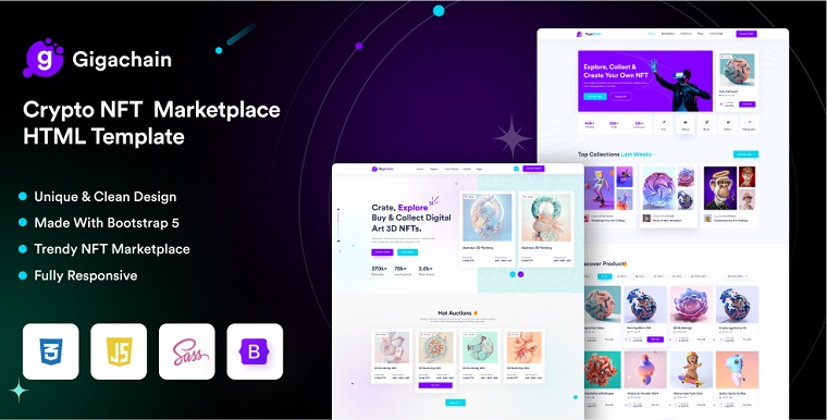 Gigachain - NFT Marketplace HTML Template.