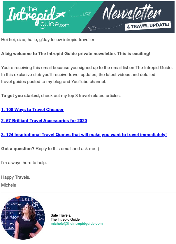 Automated email from The Intrepid Guide for an onboarding series