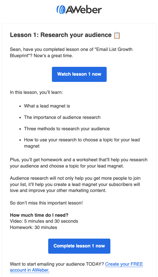 Online course triggered by email automation