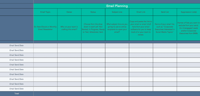 free marketing planner Microsoft Excel template: email marketing