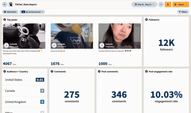 hootsuite analytics tiktok report