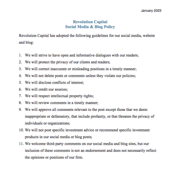 Revolution Policy Social Media and Blog Policy