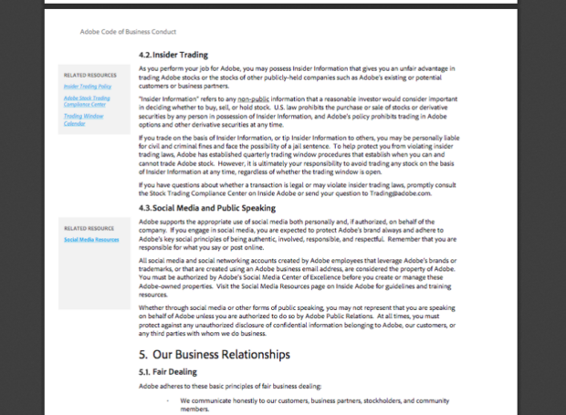 Adobe Code of Conduct guidelines