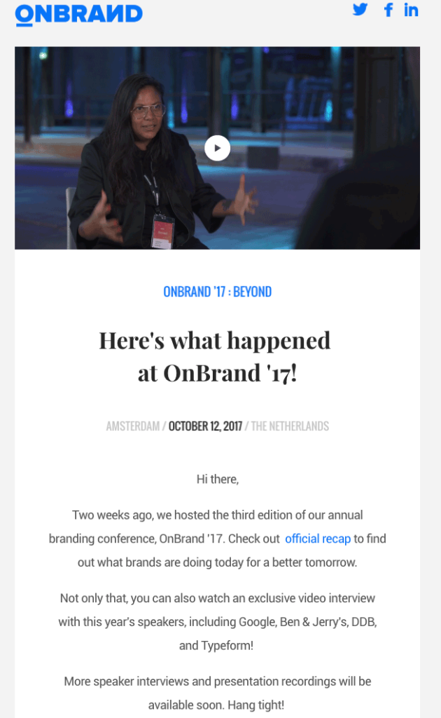 Onbrand recaps a conference in an email