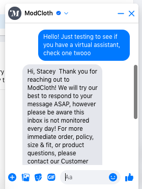 lead generation customer service virtual assistant ModCloth