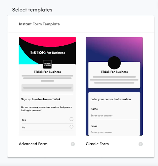 TikTok for business instant form template