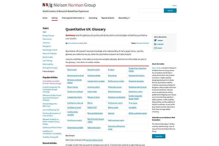 Quantitative UX: Glossary