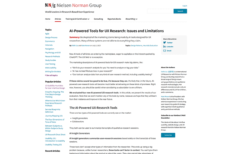 AI-Powered Tools for UX Research: Issues and Limitations