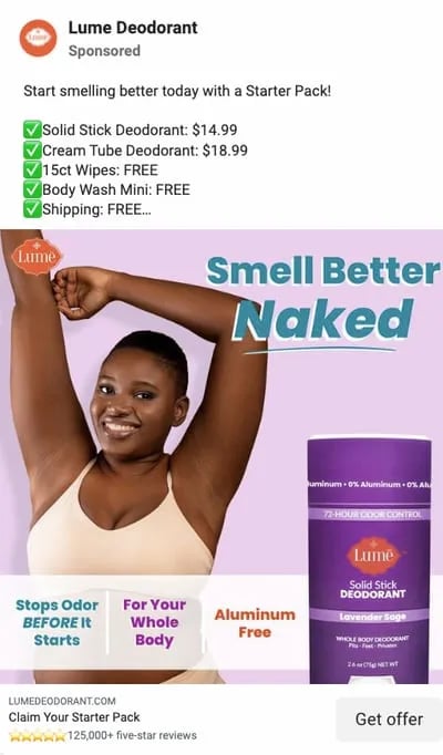 Lume deoderant facebook ad example