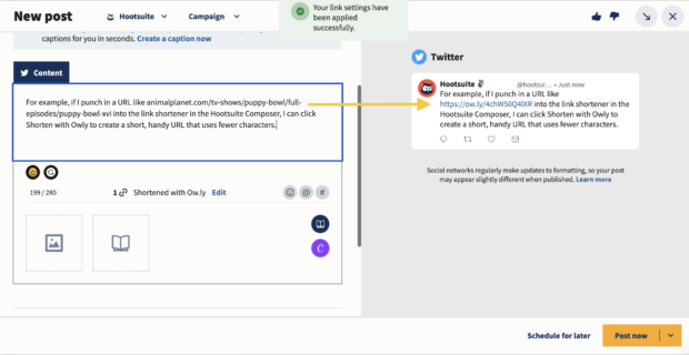 URL shortener Compose window