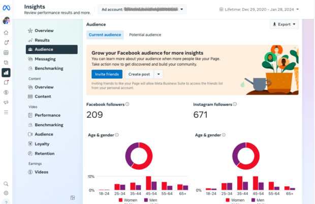 Meta Business Suite Insights audience Facebook and Instagram followers