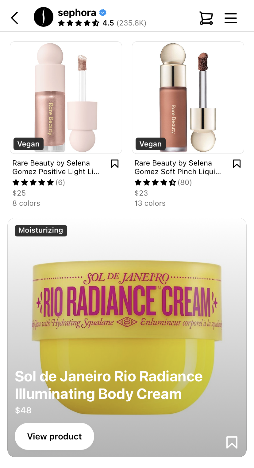 Sephora&rsquo;s shoppable page example&nbsp;