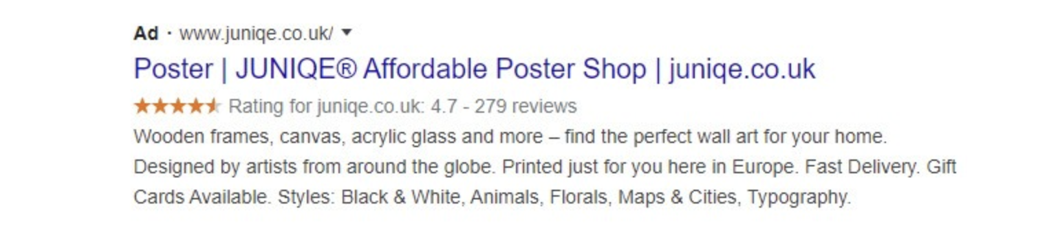 Google Ad example Junique