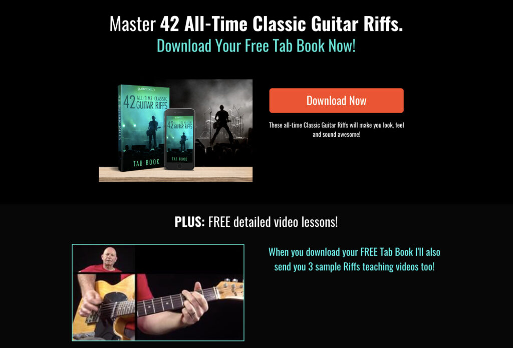 Lead magnet landing for for guitar coach