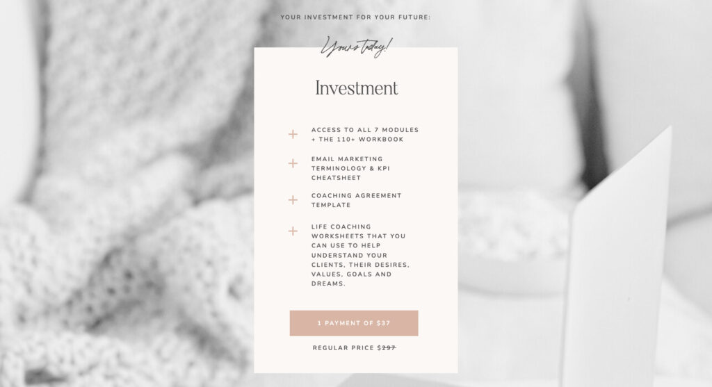 Coach Shaheen Plunier's lead generation landing page with simple call to action