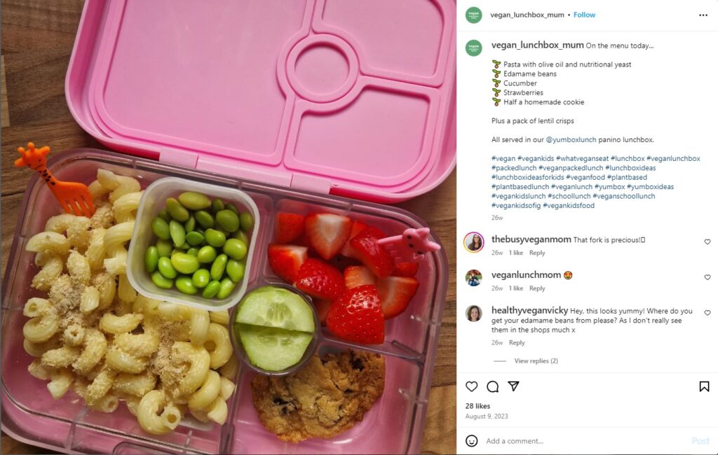 Vegan_Lunch_Mom Instagram post which specializes in vegan lunches for kids.