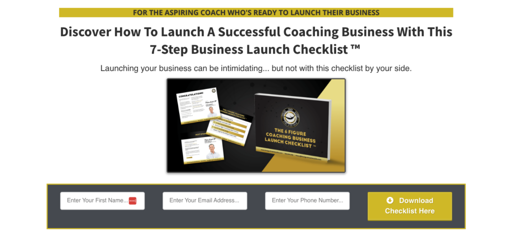 Example of a checklist lead magnet for coaches