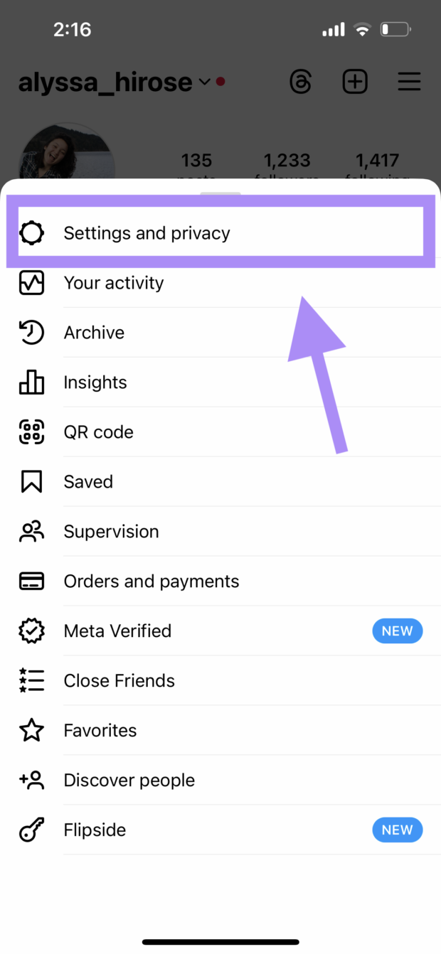Settings and privacy