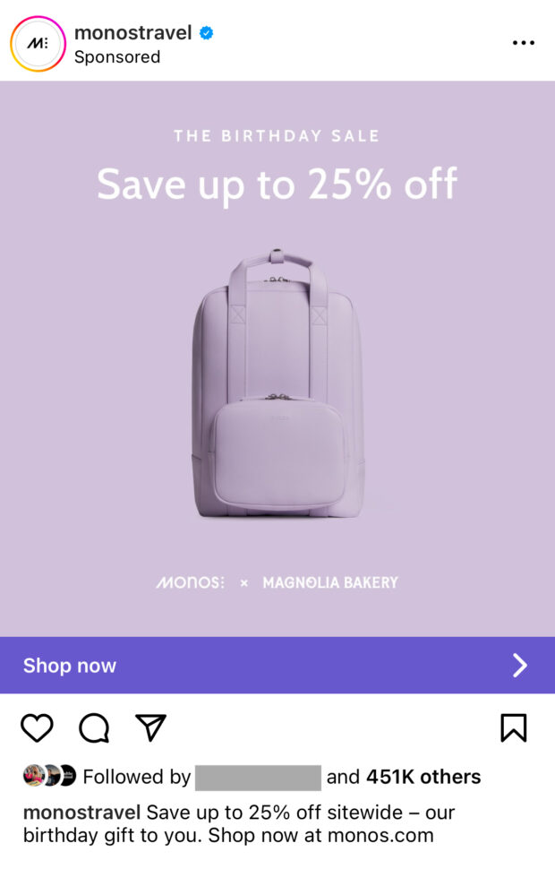 Monos Travel Birthday sale save up to 25 percent off