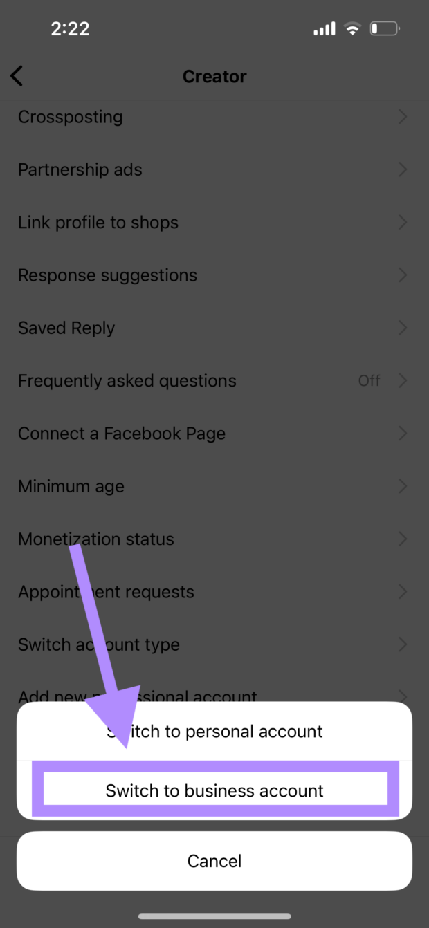 Switch to business account