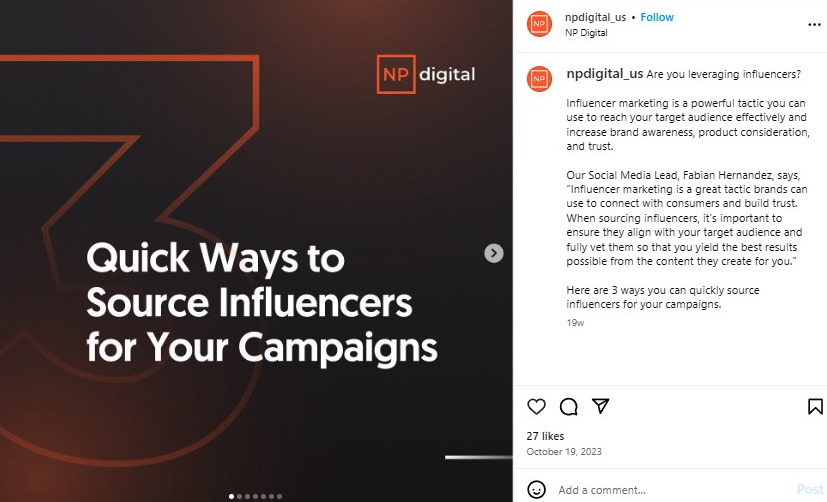 NP Digital helpful content on Instagram